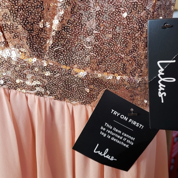 NWT Lulus Elegant Encounter Rose Gold Sequin Maxi Dress Size L - Picture 7 of 11